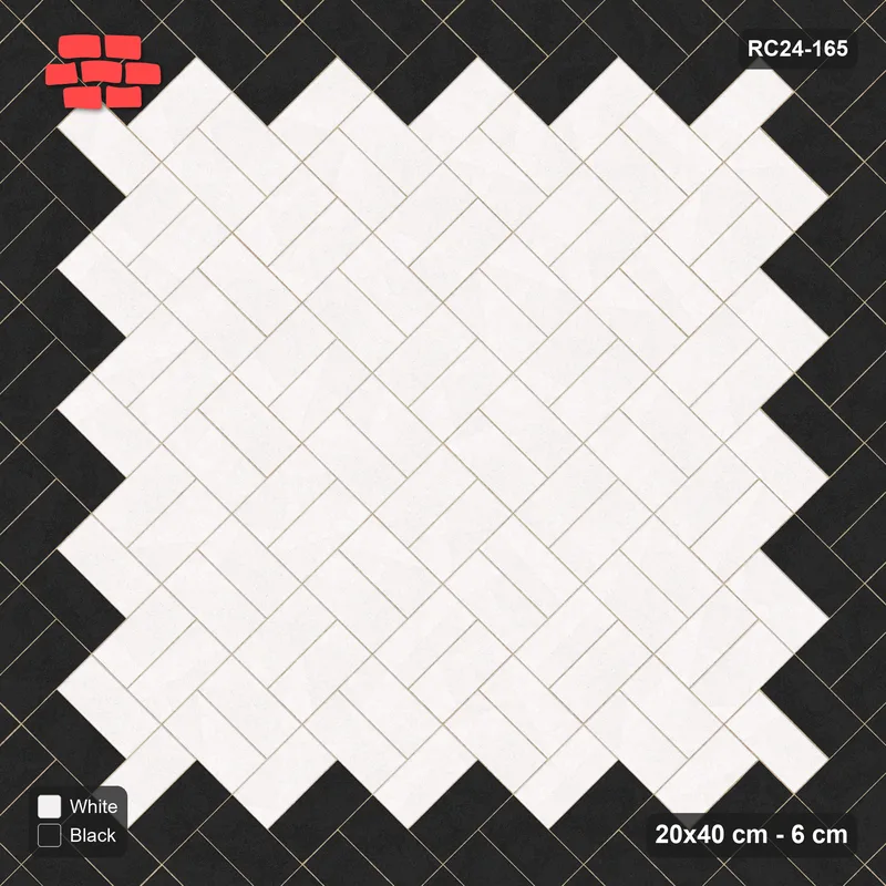 Interlock (Pasco) 20x40 cm · RC24-165 · Diagonal parquet, accent edge course - Contrast · Top view Interlock (Pasco) 20x40 cm · RC24-165 · Diagonal parquet, accent edge course - Contrast · Top view