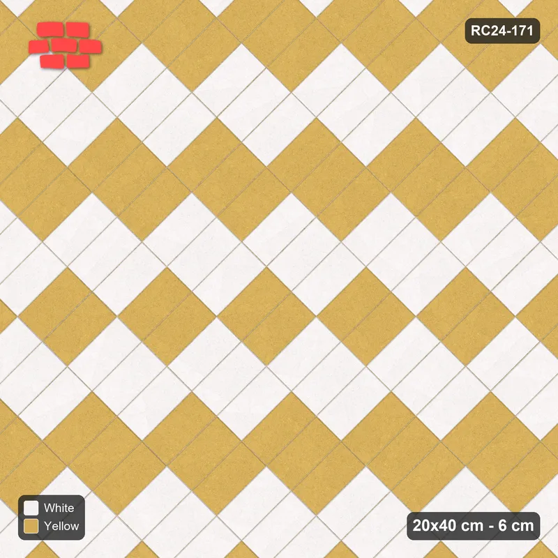 Interlock (Pasco) 20x40 cm · RC24-171 · Stack bond 45, 40 cm colour bands - Ivory & Ochre · Top view Interlock (Pasco) 20x40 cm · RC24-171 · Stack bond 45, 40 cm colour bands - Ivory & Ochre · Top view