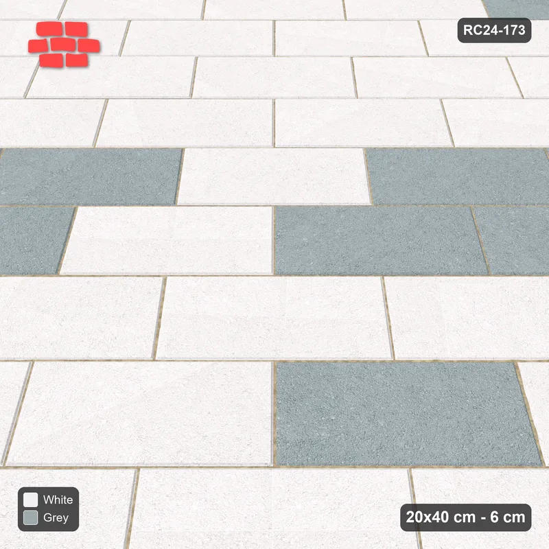 Interlock (Pasco) 20x40 cm · RC24-173 · Running bond 45, tonal blend - Salt & Pepper · Side view Interlock (Pasco) 20x40 cm · RC24-173 · Running bond 45, tonal blend - Salt & Pepper · Side view