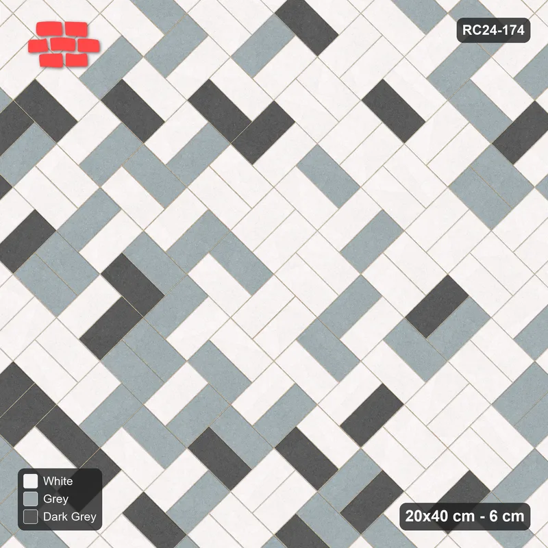 Interlock (Pasco) 20x40 cm · RC24-174 · Diagonal parquet, tonal blend - Monochrome · Top view Interlock (Pasco) 20x40 cm · RC24-174 · Diagonal parquet, tonal blend - Monochrome · Top view