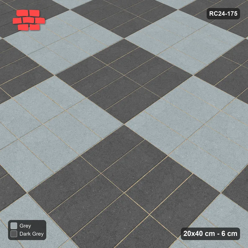 Interlock (Pasco) 20x40 cm · RC24-175 · Panel checker 80 cm, horizontal and vertical stack panels - Charcoal Edge · Side view Interlock (Pasco) 20x40 cm · RC24-175 · Panel checker 80 cm, horizontal and vertical stack panels - Charcoal Edge · Side view