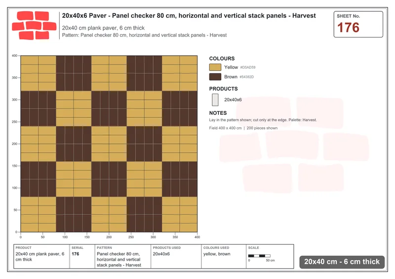 Interlock (Pasco) 20x40 cm · RC24-176 · Panel checker 80 cm, horizontal and vertical stack panels - Harvest · Laying plan Interlock (Pasco) 20x40 cm · RC24-176 · Panel checker 80 cm, horizontal and vertical stack panels - Harvest · Laying plan
