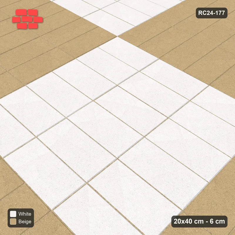 Interlock (Pasco) 20x40 cm · RC24-177 · Panel checker 120 cm, horizontal and vertical stack panels - Ivory & Sand · Side view Interlock (Pasco) 20x40 cm · RC24-177 · Panel checker 120 cm, horizontal and vertical stack panels - Ivory & Sand · Side view