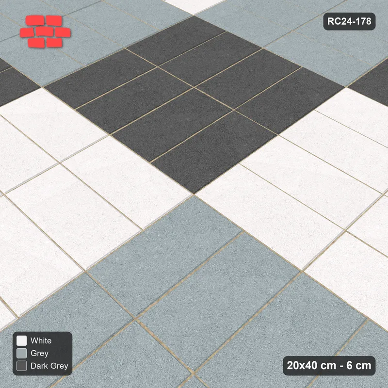 Interlock (Pasco) 20x40 cm · RC24-178 · Panel checker 80 cm, three-colour stack panels - Monochrome · Side view Interlock (Pasco) 20x40 cm · RC24-178 · Panel checker 80 cm, three-colour stack panels - Monochrome · Side view