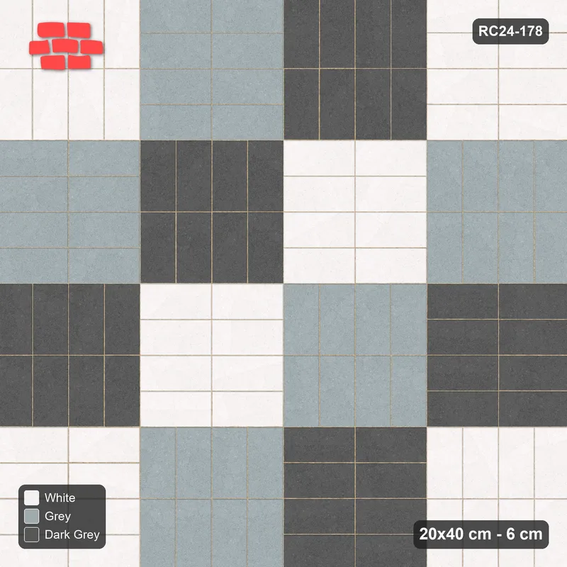 Interlock (Pasco) 20x40 cm · RC24-178 · Panel checker 80 cm, three-colour stack panels - Monochrome · Top view Interlock (Pasco) 20x40 cm · RC24-178 · Panel checker 80 cm, three-colour stack panels - Monochrome · Top view