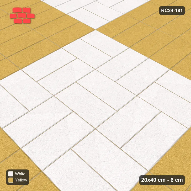 Interlock (Pasco) 20x40 cm · RC24-181 · Panel checker 120 cm, basketweave and vertical stack panels - Ivory & Ochre · Side view Interlock (Pasco) 20x40 cm · RC24-181 · Panel checker 120 cm, basketweave and vertical stack panels - Ivory & Ochre · Side view