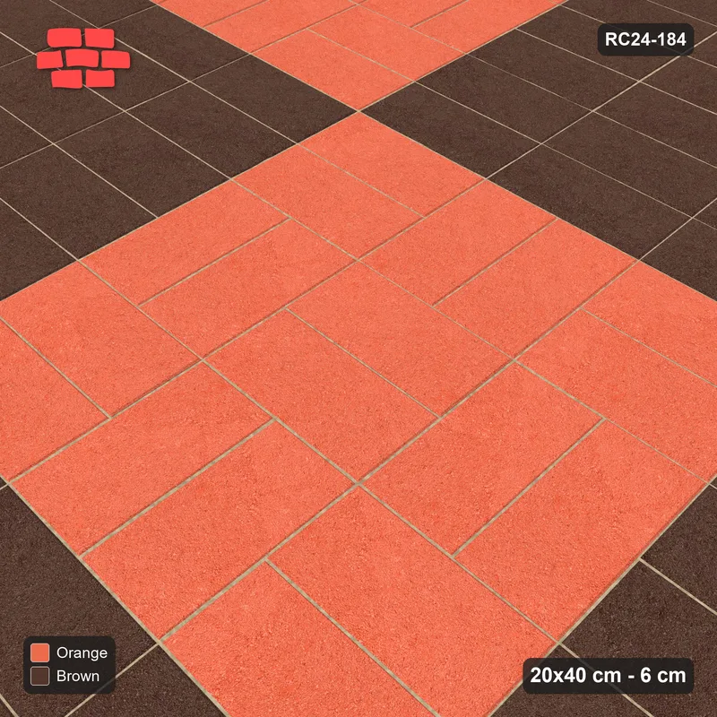 Interlock (Pasco) 20x40 cm · RC24-184 · Panel checker 120 cm, basketweave and horizontal stack panels - Burnt Clay · Side view Interlock (Pasco) 20x40 cm · RC24-184 · Panel checker 120 cm, basketweave and horizontal stack panels - Burnt Clay · Side view