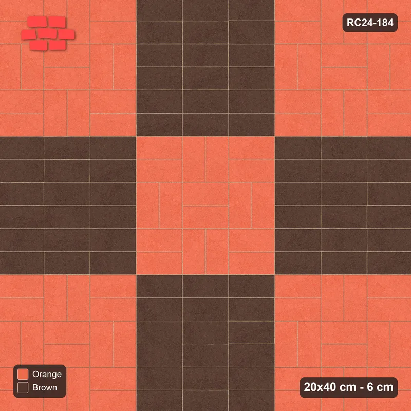 Interlock (Pasco) 20x40 cm · RC24-184 · Panel checker 120 cm, basketweave and horizontal stack panels - Burnt Clay · Top view Interlock (Pasco) 20x40 cm · RC24-184 · Panel checker 120 cm, basketweave and horizontal stack panels - Burnt Clay · Top view