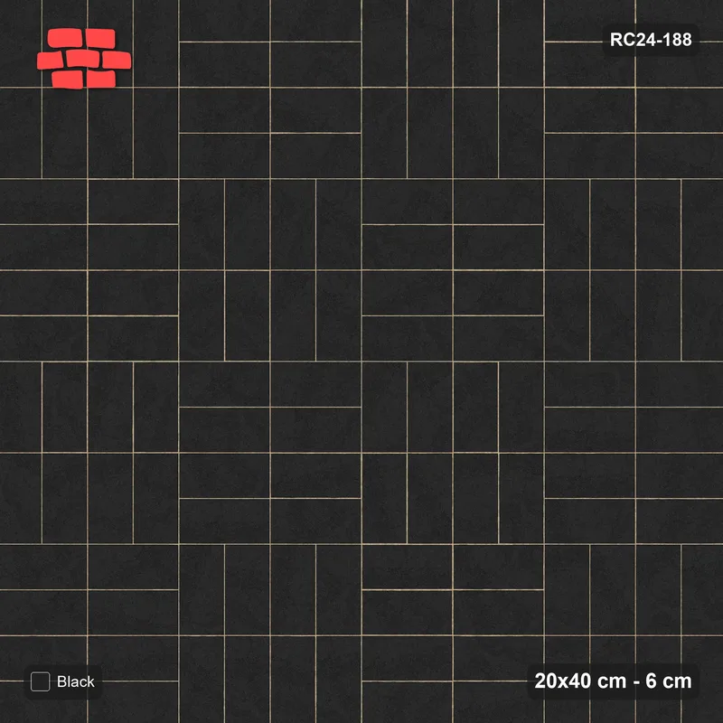 Interlock (Pasco) 20x40 cm · RC24-188 · Panel checker 80 cm, single-colour panels alternating in direction - Graphite · Top view Interlock (Pasco) 20x40 cm · RC24-188 · Panel checker 80 cm, single-colour panels alternating in direction - Graphite · Top view