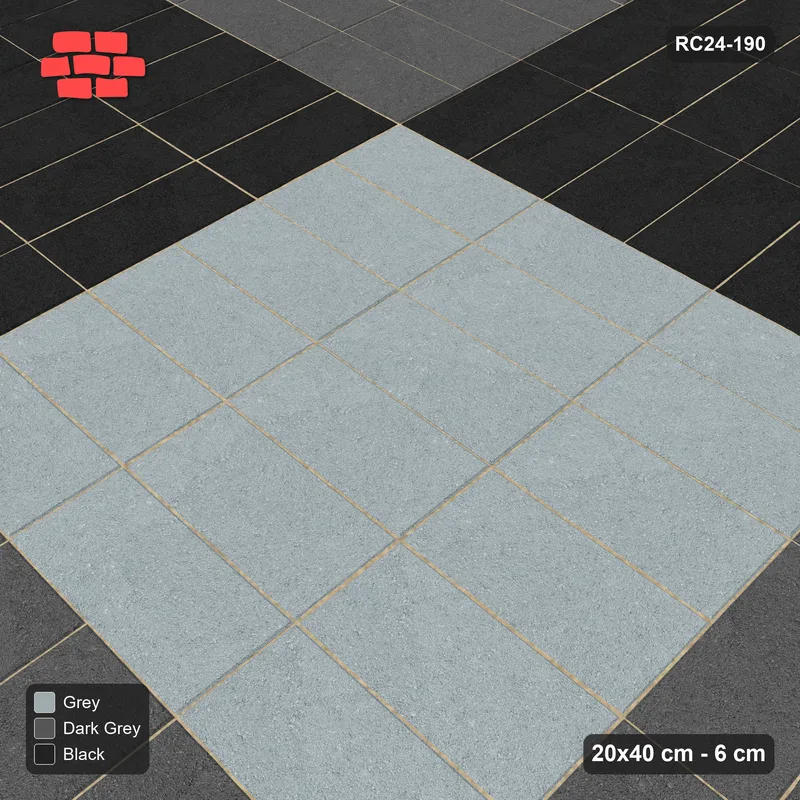 Interlock (Pasco) 20x40 cm · RC24-190 · Panel checker 120 cm, three-colour stack panels - Graphite Scale · Side view Interlock (Pasco) 20x40 cm · RC24-190 · Panel checker 120 cm, three-colour stack panels - Graphite Scale · Side view