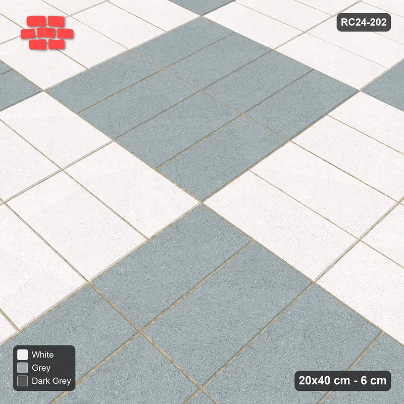 Interlock (Pasco) 20x40 cm · RC24-202 · Stack panels field with 2-course stretcher border - Monochrome · Side view Interlock (Pasco) 20x40 cm · RC24-202 · Stack panels field with 2-course stretcher border - Monochrome · Side view