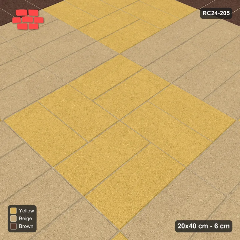 Interlock (Pasco) 20x40 cm · RC24-205 · Basketweave panels field with 2-course soldier border - Harvest Gold · Side view Interlock (Pasco) 20x40 cm · RC24-205 · Basketweave panels field with 2-course soldier border - Harvest Gold · Side view