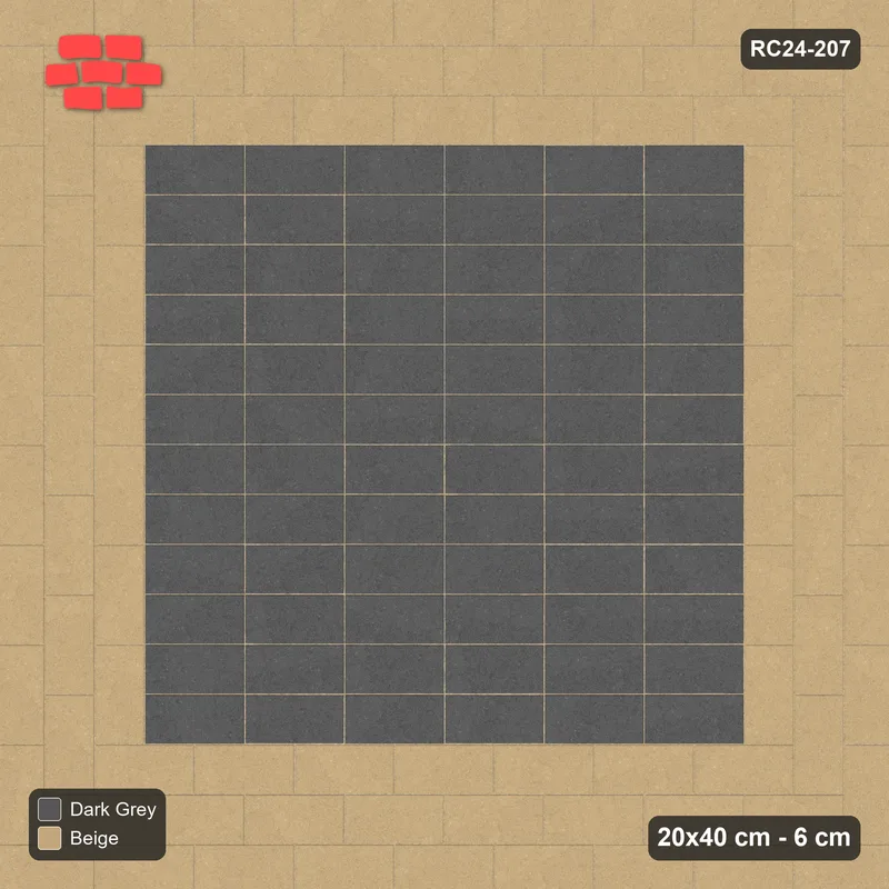 Interlock (Pasco) 20x40 cm · RC24-207 · Basketweave field with 3-course stretcher border - Stone & Earth · Top view Interlock (Pasco) 20x40 cm · RC24-207 · Basketweave field with 3-course stretcher border - Stone & Earth · Top view