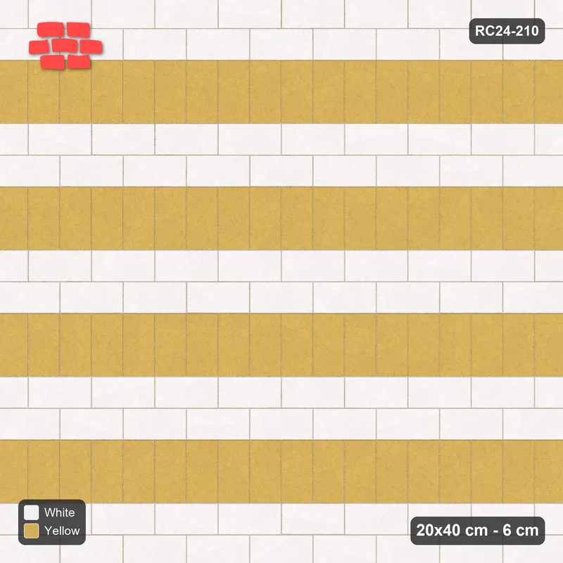Interlock (Pasco) 20x40 cm · RC24-210 · Running bond 1/2 with soldier course every 2 courses - Ivory & Ochre · Top view Interlock (Pasco) 20x40 cm · RC24-210 · Running bond 1/2 with soldier course every 2 courses - Ivory & Ochre · Top view
