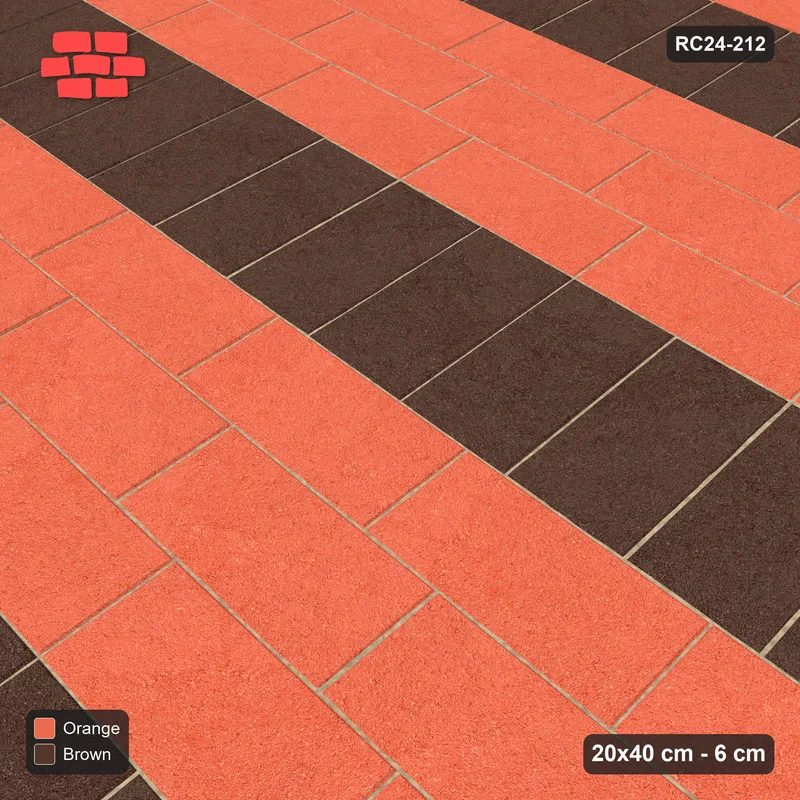 Interlock (Pasco) 20x40 cm · RC24-212 · Running bond 1/3 with soldier course every 3 courses - Burnt Clay · Side view Interlock (Pasco) 20x40 cm · RC24-212 · Running bond 1/3 with soldier course every 3 courses - Burnt Clay · Side view