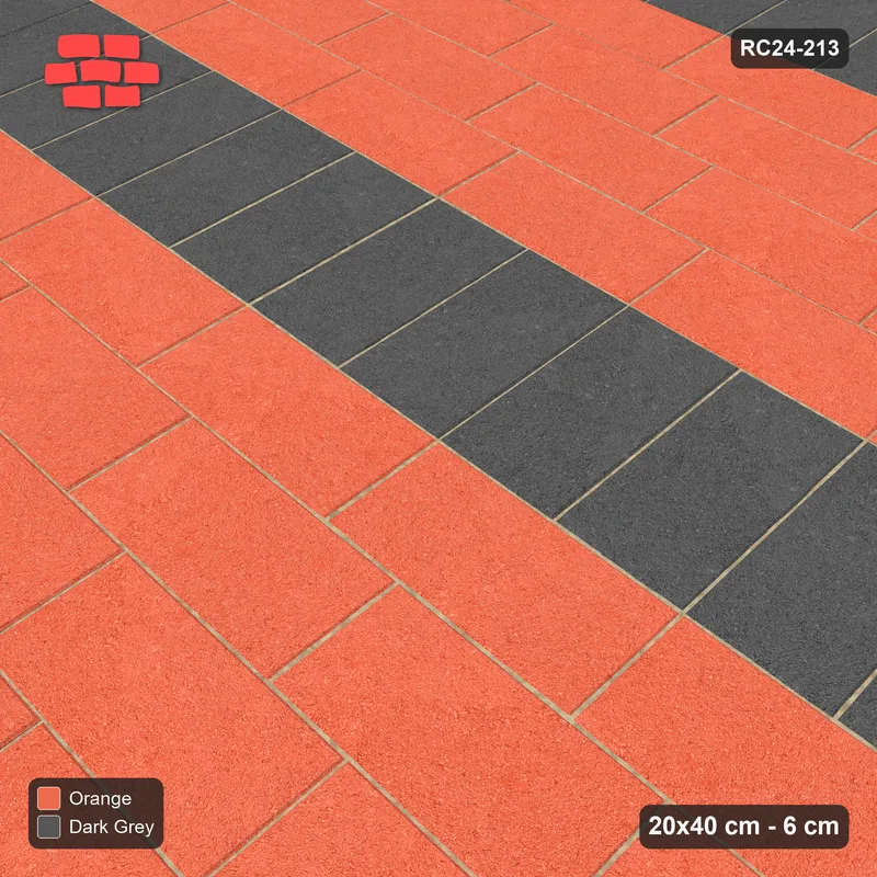 Interlock (Pasco) 20x40 cm · RC24-213 · Running bond 1/3 with soldier course every 4 courses - Ember · Side view Interlock (Pasco) 20x40 cm · RC24-213 · Running bond 1/3 with soldier course every 4 courses - Ember · Side view