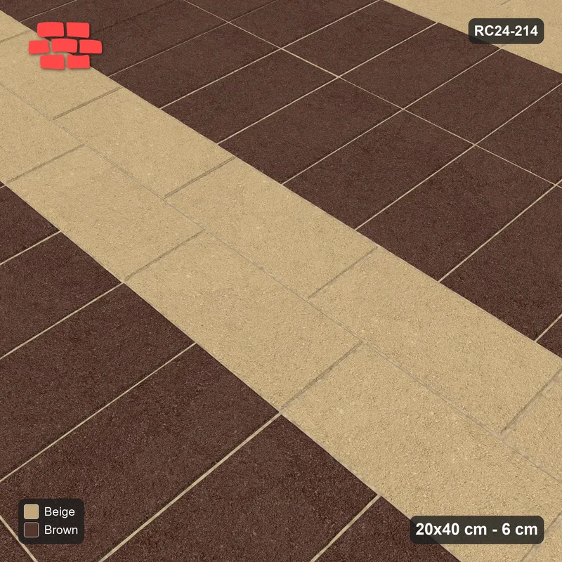 Interlock (Pasco) 20x40 cm · RC24-214 · Running bond 1/3 with soldier course every 2 courses - Sandstone · Side view Interlock (Pasco) 20x40 cm · RC24-214 · Running bond 1/3 with soldier course every 2 courses - Sandstone · Side view