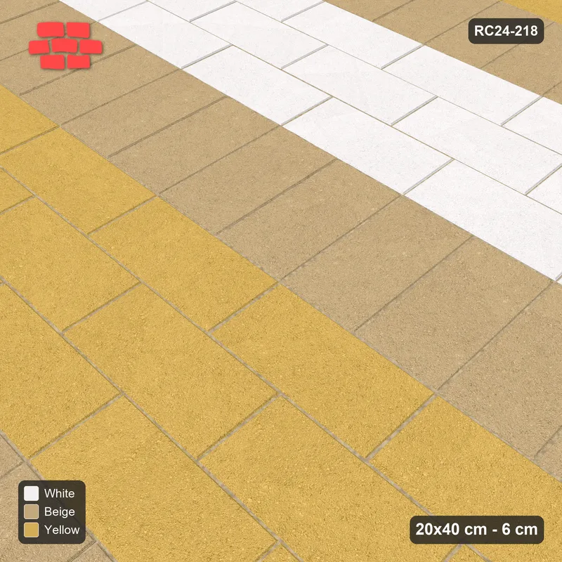 Interlock (Pasco) 20x40 cm · RC24-218 · Running bond 1/2 with soldier course every 3 courses - Golden Sand · Side view Interlock (Pasco) 20x40 cm · RC24-218 · Running bond 1/2 with soldier course every 3 courses - Golden Sand · Side view