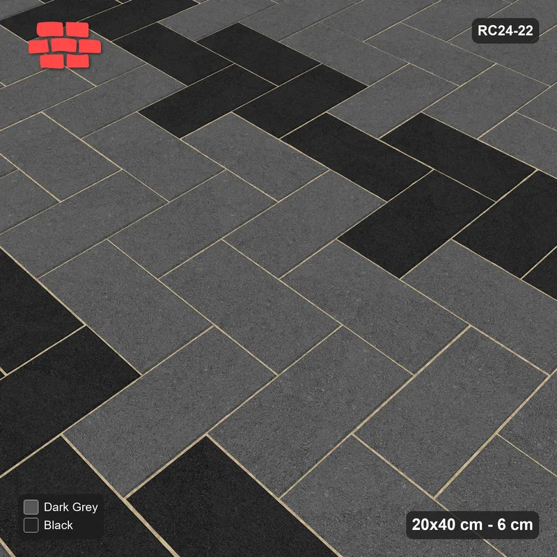 Interlock (Pasco) 20x40 cm · RC24-22 · Herringbone 90 with twin bands · Side view Interlock (Pasco) 20x40 cm · RC24-22 · Herringbone 90 with twin bands · Side view
