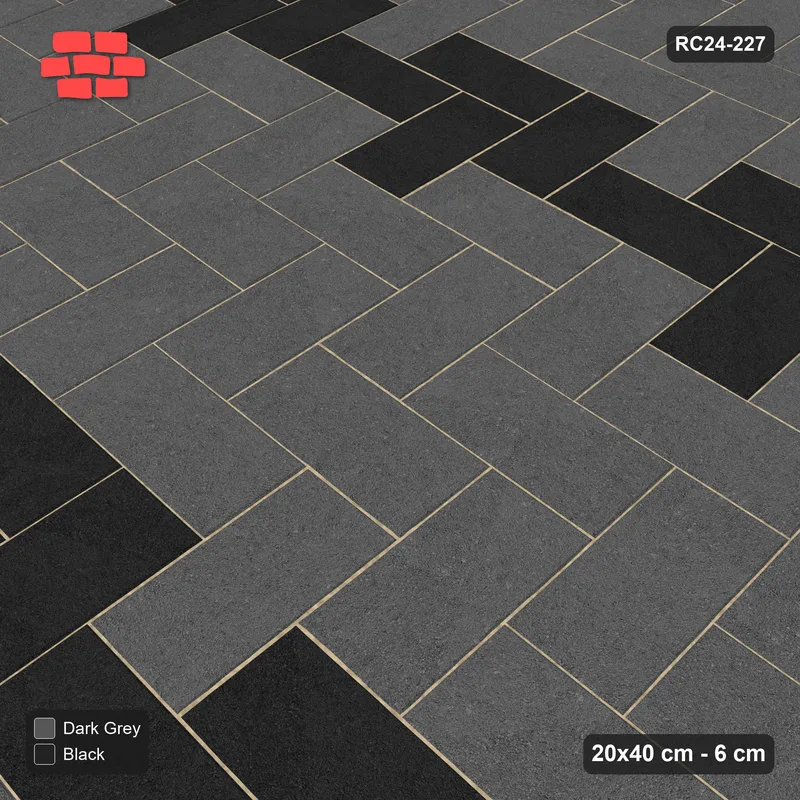 Interlock (Pasco) 20x40 cm · RC24-227 · Herringbone 90, twin feature bands with kerb frame - Night Sky · Side view Interlock (Pasco) 20x40 cm · RC24-227 · Herringbone 90, twin feature bands with kerb frame - Night Sky · Side view
