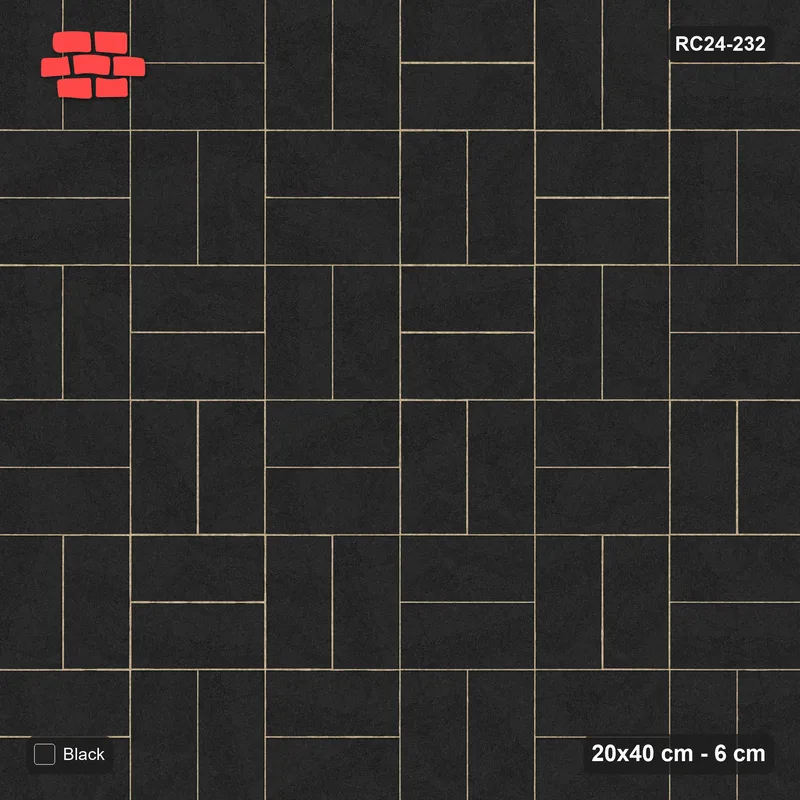 Interlock (Pasco) 20x40 cm · RC24-232 · Basketweave, solid colour with kerb frame - Graphite · Top view Interlock (Pasco) 20x40 cm · RC24-232 · Basketweave, solid colour with kerb frame - Graphite · Top view