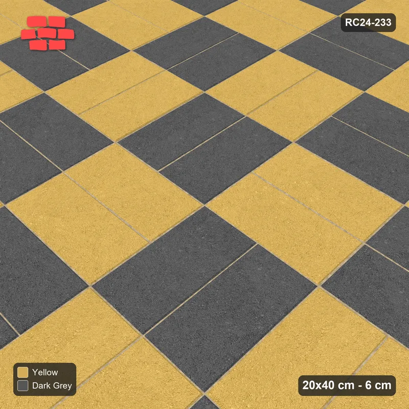 Interlock (Pasco) 20x40 cm · RC24-233 · Double basketweave, block checker with kerb frame - Mustard Slate · Side view Interlock (Pasco) 20x40 cm · RC24-233 · Double basketweave, block checker with kerb frame - Mustard Slate · Side view