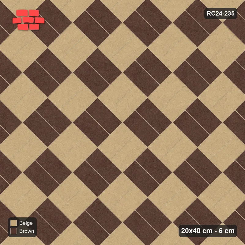 Interlock (Pasco) 20x40 cm · RC24-235 · Diagonal parquet, block checker with kerb frame - Sandstone · Top view Interlock (Pasco) 20x40 cm · RC24-235 · Diagonal parquet, block checker with kerb frame - Sandstone · Top view