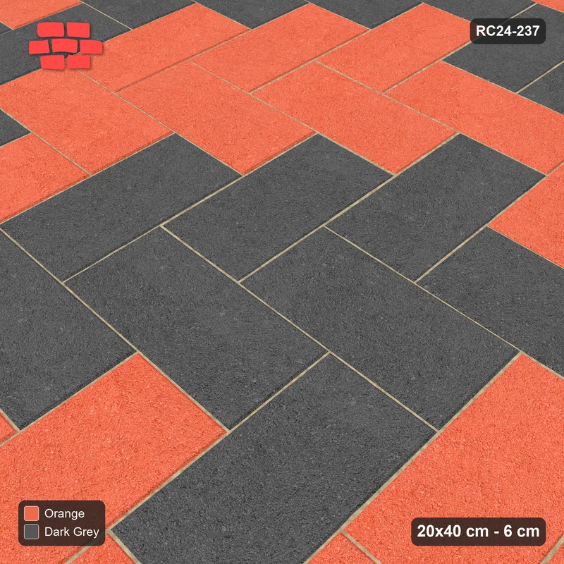 Interlock (Pasco) 20x40 cm · RC24-237 · Herringbone 90, central medallion with kerb frame - Ember · Side view Interlock (Pasco) 20x40 cm · RC24-237 · Herringbone 90, central medallion with kerb frame - Ember · Side view