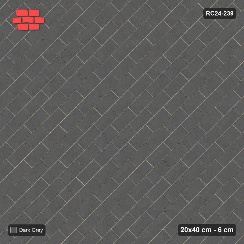 Interlock (Pasco) 20x40 cm · RC24-239 · Running bond 45, solid colour with kerb frame - Charcoal · Top view Interlock (Pasco) 20x40 cm · RC24-239 · Running bond 45, solid colour with kerb frame - Charcoal · Top view