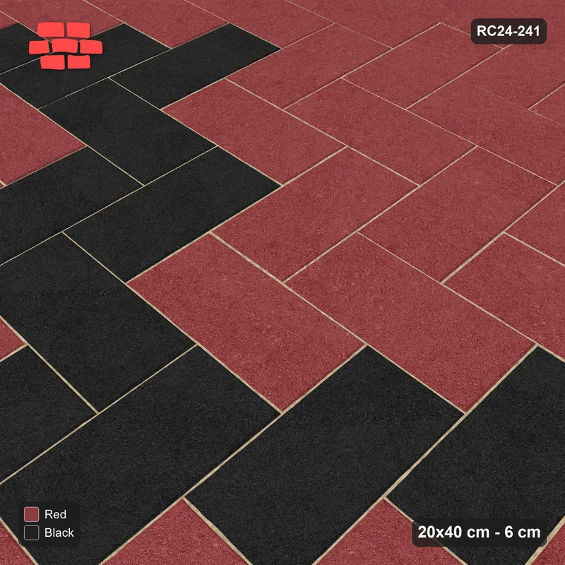 Interlock (Pasco) 20x40 cm · RC24-241 · Herringbone 90, zig-zag band with kerb frame - Red & Black · Side view Interlock (Pasco) 20x40 cm · RC24-241 · Herringbone 90, zig-zag band with kerb frame - Red & Black · Side view