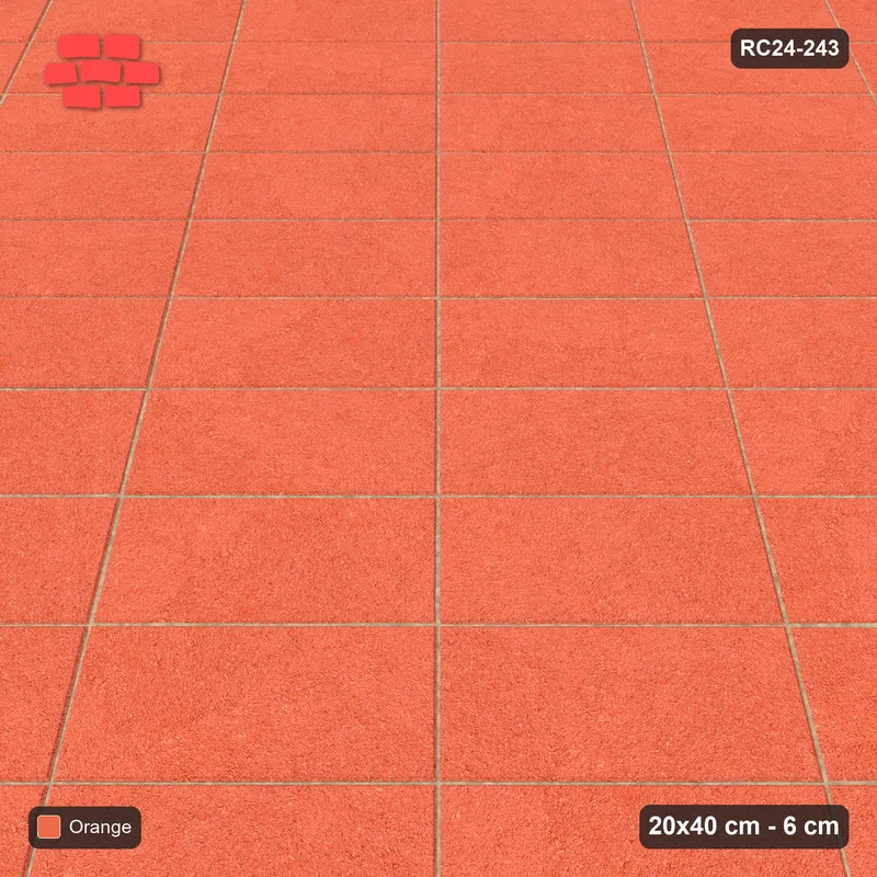 Interlock (Pasco) 20x40 cm · RC24-243 · Stack bond 45, solid colour with kerb frame - Coral · Side view Interlock (Pasco) 20x40 cm · RC24-243 · Stack bond 45, solid colour with kerb frame - Coral · Side view