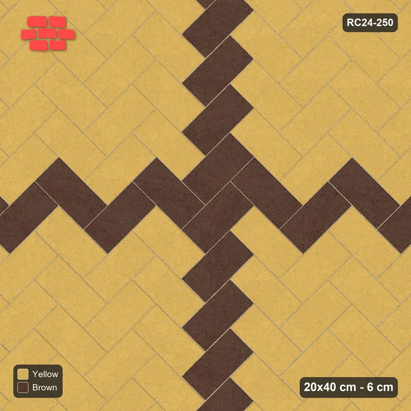 Interlock (Pasco) 20x40 cm · RC24-250 · Herringbone 45, central cross with kerb frame - Harvest · Top view Interlock (Pasco) 20x40 cm · RC24-250 · Herringbone 45, central cross with kerb frame - Harvest · Top view
