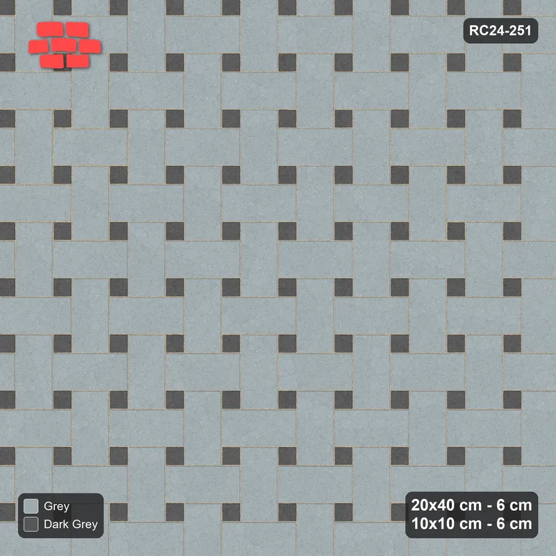 Interlock (Pasco) 20x40 cm · RC24-251 · Windmill with 10x10 Squares, 2-Tone - Charcoal Edge · Top view Interlock (Pasco) 20x40 cm · RC24-251 · Windmill with 10x10 Squares, 2-Tone - Charcoal Edge · Top view