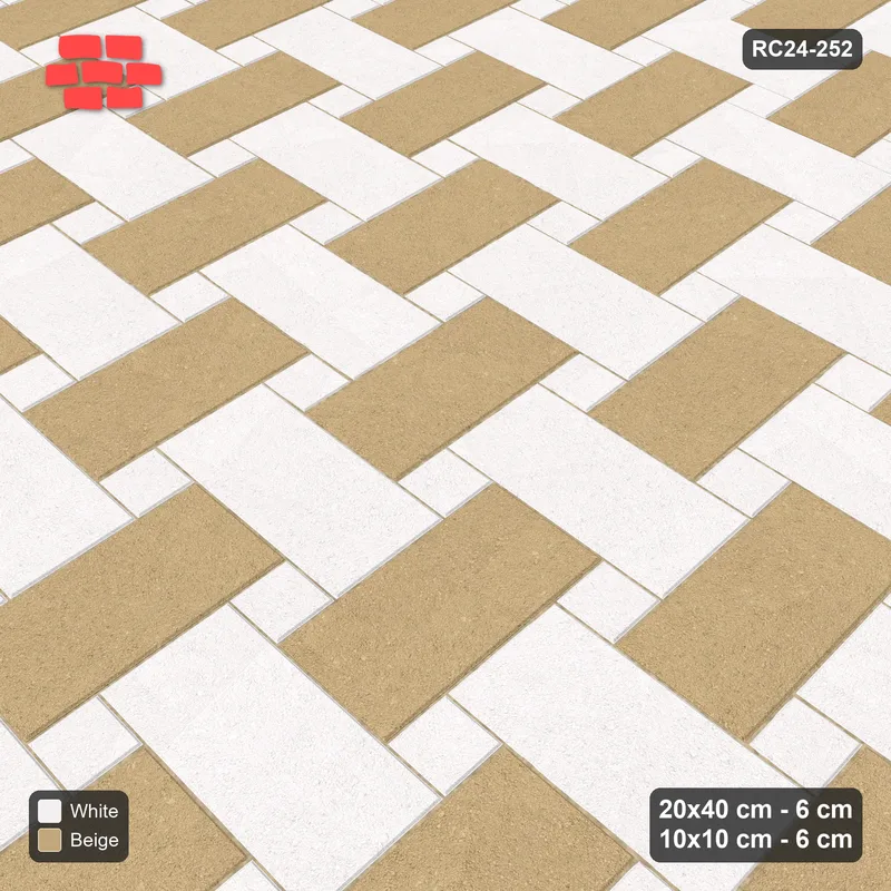 Interlock (Pasco) 20x40 cm · RC24-252 · Windmill with 10x10 Squares, H/V 2-Tone - Ivory & Sand · Side view Interlock (Pasco) 20x40 cm · RC24-252 · Windmill with 10x10 Squares, H/V 2-Tone - Ivory & Sand · Side view