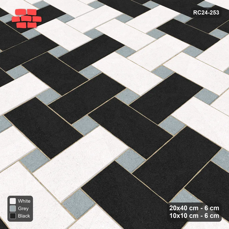 Interlock (Pasco) 20x40 cm · RC24-253 · Windmill with 10x10 Squares, Banded 2 Rows + Kerb - Tuxedo · Side view Interlock (Pasco) 20x40 cm · RC24-253 · Windmill with 10x10 Squares, Banded 2 Rows + Kerb - Tuxedo · Side view