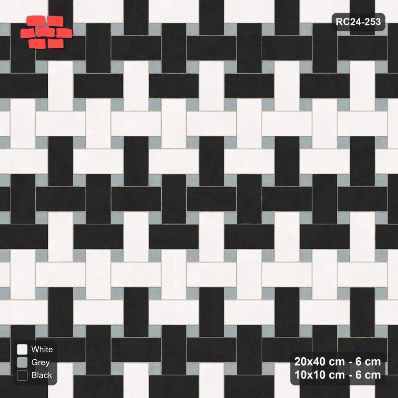 Interlock (Pasco) 20x40 cm · RC24-253 · Windmill with 10x10 Squares, Banded 2 Rows + Kerb - Tuxedo · Top view Interlock (Pasco) 20x40 cm · RC24-253 · Windmill with 10x10 Squares, Banded 2 Rows + Kerb - Tuxedo · Top view