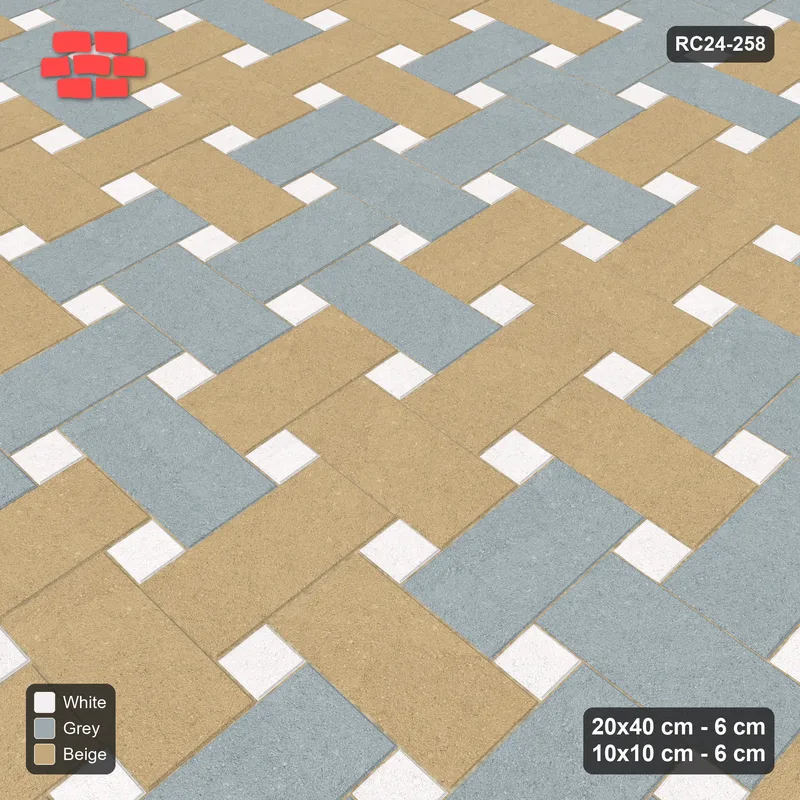Interlock (Pasco) 20x40 cm · RC24-258 · Windmill with 10x10 Squares, Banded 2 Rows Rotated - Coastal · Side view Interlock (Pasco) 20x40 cm · RC24-258 · Windmill with 10x10 Squares, Banded 2 Rows Rotated - Coastal · Side view