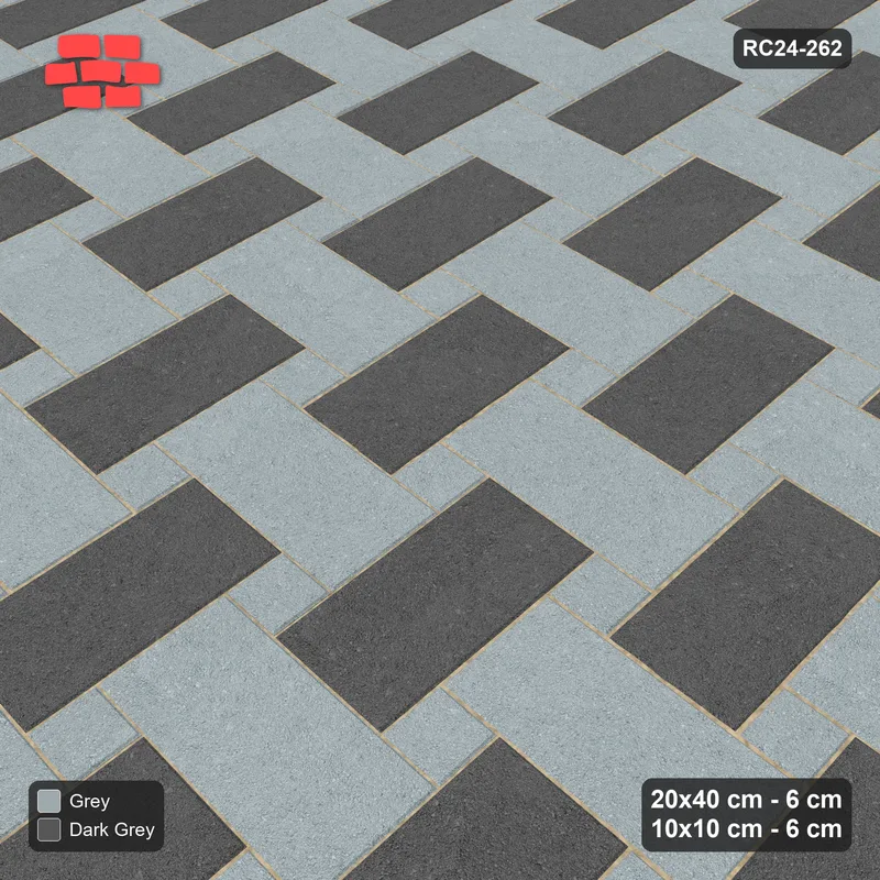 Interlock (Pasco) 20x40 cm · RC24-262 · Windmill with 10x10 Squares, H/V 2-Tone - Charcoal Edge · Side view Interlock (Pasco) 20x40 cm · RC24-262 · Windmill with 10x10 Squares, H/V 2-Tone - Charcoal Edge · Side view
