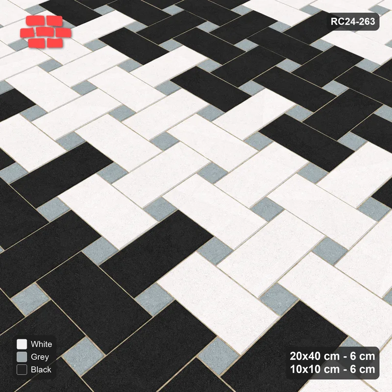 Interlock (Pasco) 20x40 cm · RC24-263 · Windmill with 10x10 Squares, Banded 3 Rows + Kerb - Tuxedo · Side view Interlock (Pasco) 20x40 cm · RC24-263 · Windmill with 10x10 Squares, Banded 3 Rows + Kerb - Tuxedo · Side view