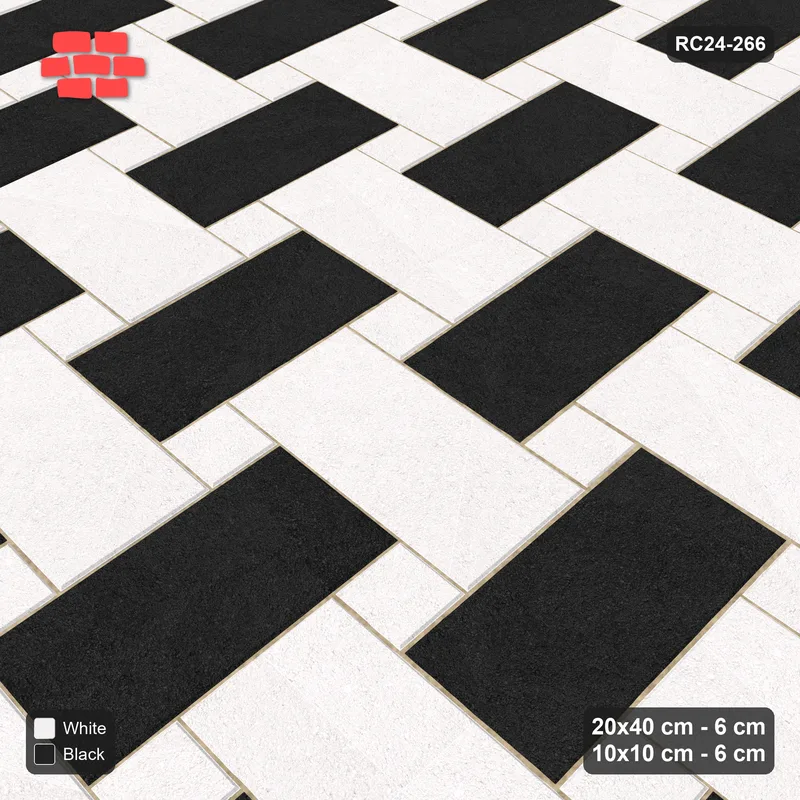 Interlock (Pasco) 20x40 cm · RC24-266 · Windmill with 10x10 Squares, H/V 2-Tone + Kerb - Contrast · Side view Interlock (Pasco) 20x40 cm · RC24-266 · Windmill with 10x10 Squares, H/V 2-Tone + Kerb - Contrast · Side view