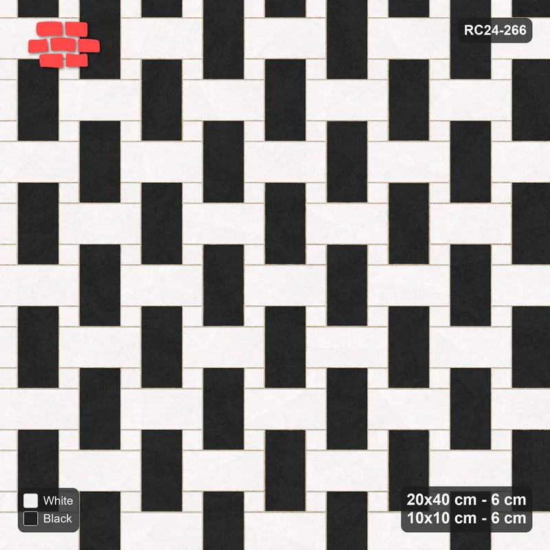 Interlock (Pasco) 20x40 cm · RC24-266 · Windmill with 10x10 Squares, H/V 2-Tone + Kerb - Contrast · Top view Interlock (Pasco) 20x40 cm · RC24-266 · Windmill with 10x10 Squares, H/V 2-Tone + Kerb - Contrast · Top view