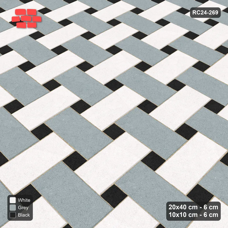Interlock (Pasco) 20x40 cm · RC24-269 · Windmill with 10x10 Squares, 3-Tone Rotated + Kerb - Tuxedo · Side view Interlock (Pasco) 20x40 cm · RC24-269 · Windmill with 10x10 Squares, 3-Tone Rotated + Kerb - Tuxedo · Side view