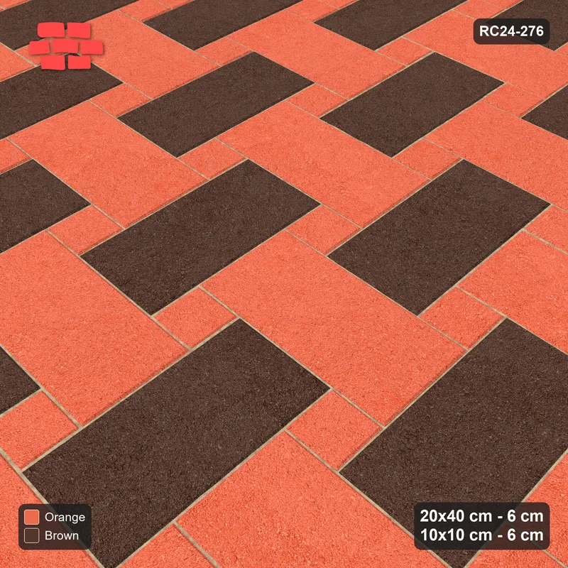 Interlock (Pasco) 20x40 cm · RC24-276 · Windmill with 10x10 Squares, H/V 2-Tone + Kerb - Burnt Clay · Side view Interlock (Pasco) 20x40 cm · RC24-276 · Windmill with 10x10 Squares, H/V 2-Tone + Kerb - Burnt Clay · Side view