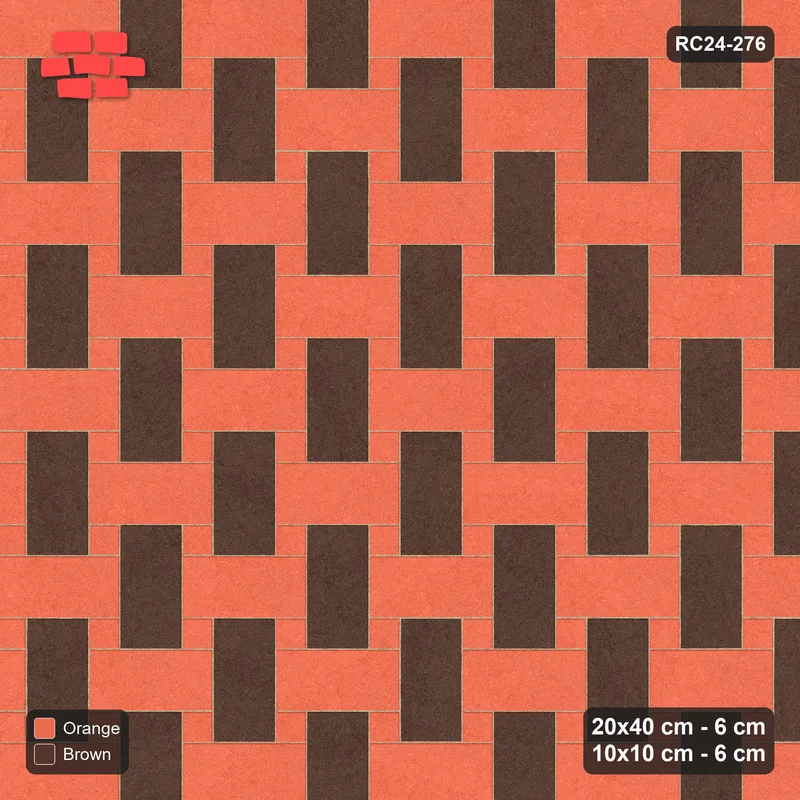 Interlock (Pasco) 20x40 cm · RC24-276 · Windmill with 10x10 Squares, H/V 2-Tone + Kerb - Burnt Clay · Top view Interlock (Pasco) 20x40 cm · RC24-276 · Windmill with 10x10 Squares, H/V 2-Tone + Kerb - Burnt Clay · Top view