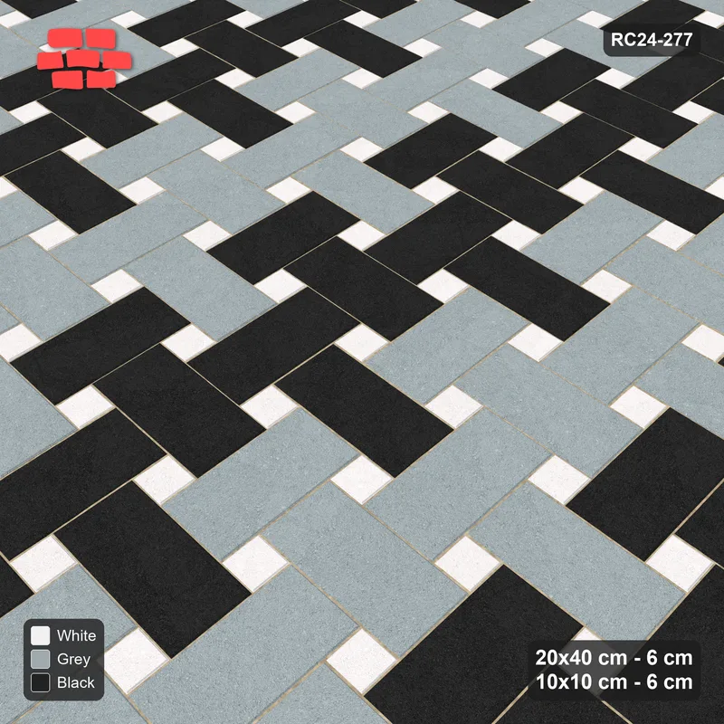 Interlock (Pasco) 20x40 cm · RC24-277 · Windmill with 10x10 Squares, Banded 2 Rows Rotated - Tuxedo · Side view Interlock (Pasco) 20x40 cm · RC24-277 · Windmill with 10x10 Squares, Banded 2 Rows Rotated - Tuxedo · Side view