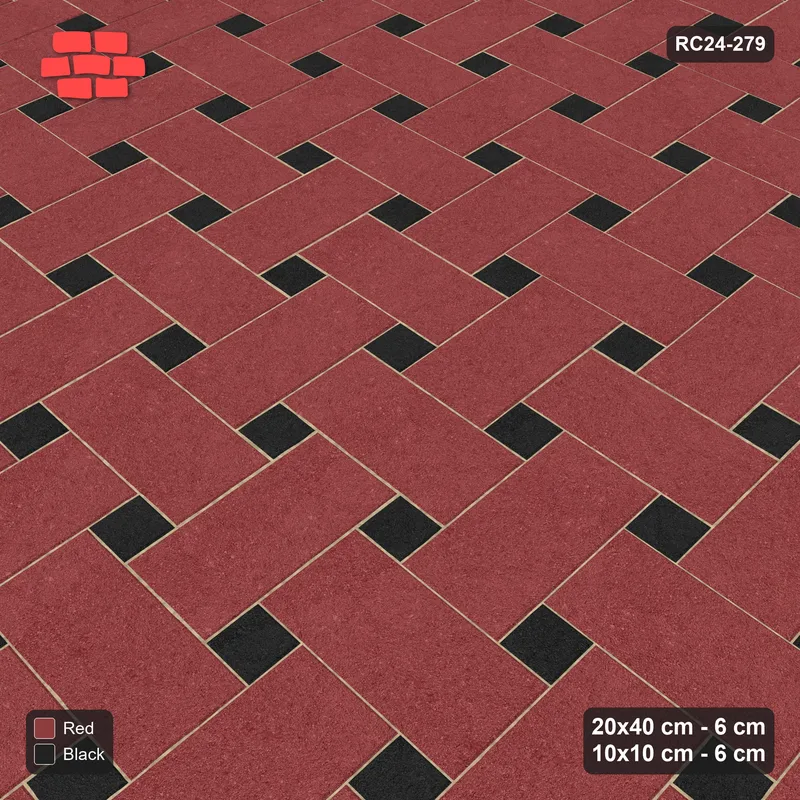 Interlock (Pasco) 20x40 cm · RC24-279 · Windmill with 10x10 Squares, 2-Tone + Kerb - Red & Black · Side view Interlock (Pasco) 20x40 cm · RC24-279 · Windmill with 10x10 Squares, 2-Tone + Kerb - Red & Black · Side view