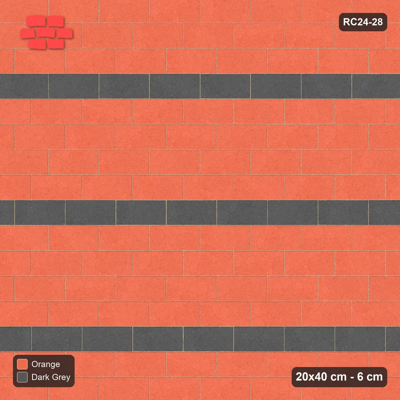 Interlock (Pasco) 20x40 cm · RC24-28 · Running bond 1/3 with kerb frame and course stripes · Top view Interlock (Pasco) 20x40 cm · RC24-28 · Running bond 1/3 with kerb frame and course stripes · Top view