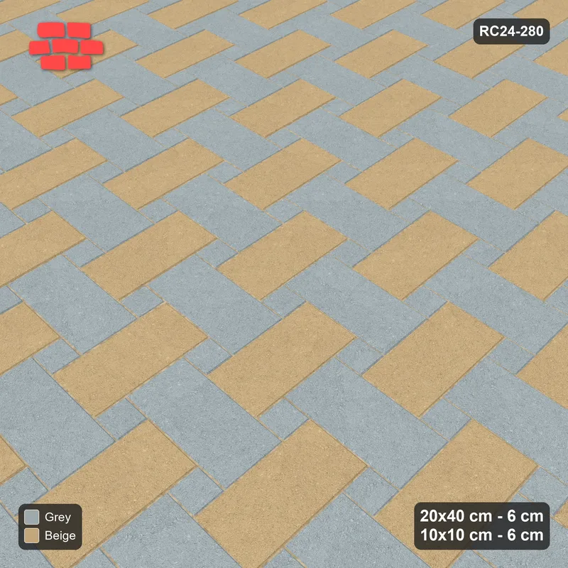 Interlock (Pasco) 20x40 cm · RC24-280 · Windmill with 10x10 Squares, H/V 2-Tone - Warm Grey · Side view Interlock (Pasco) 20x40 cm · RC24-280 · Windmill with 10x10 Squares, H/V 2-Tone - Warm Grey · Side view