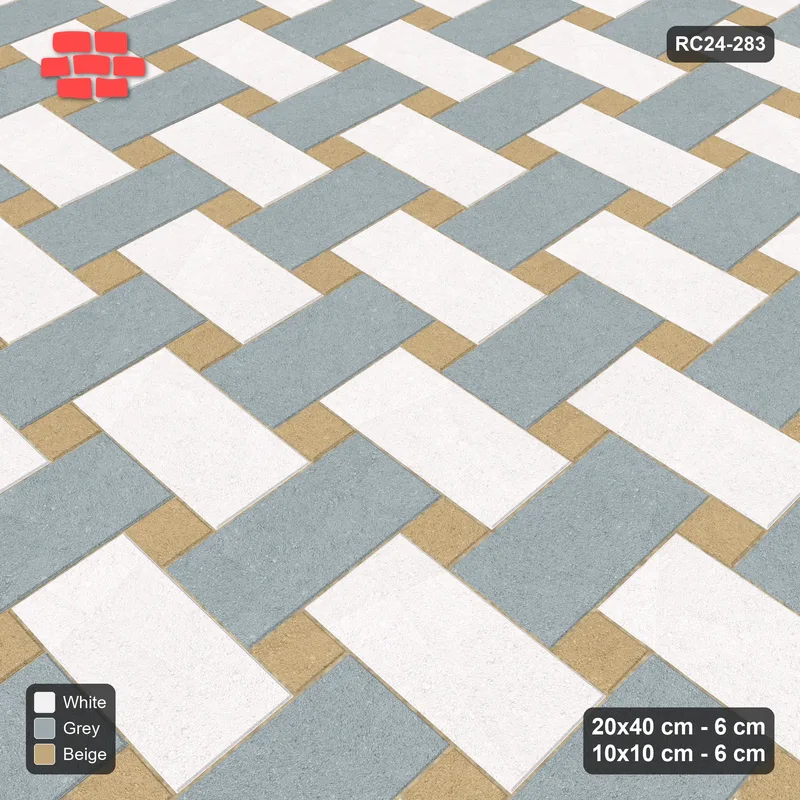 Interlock (Pasco) 20x40 cm · RC24-283 · Windmill with 10x10 Squares, 3-Tone + Kerb - Coastal · Side view Interlock (Pasco) 20x40 cm · RC24-283 · Windmill with 10x10 Squares, 3-Tone + Kerb - Coastal · Side view
