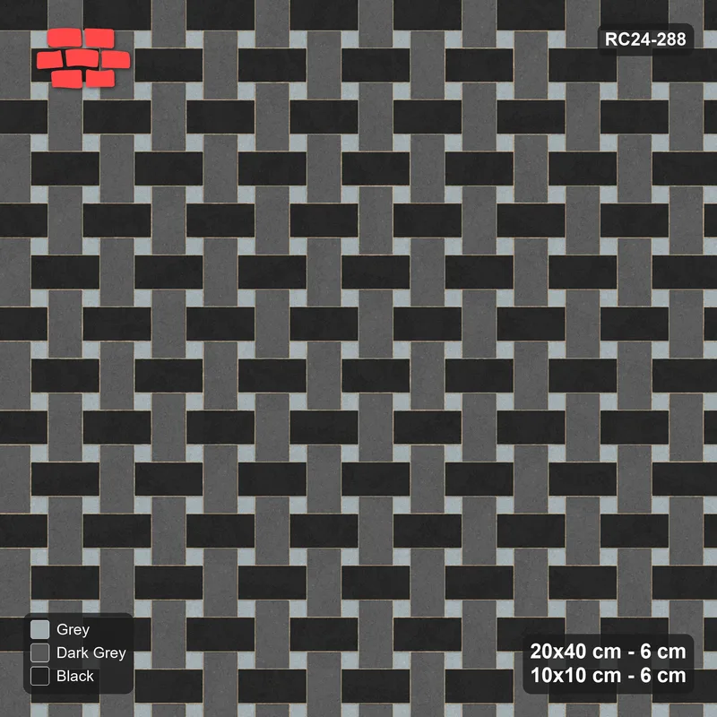 Interlock (Pasco) 20x40 cm · RC24-288 · Windmill with 10x10 Squares, 3-Tone Rotated - Graphite Scale · Top view Interlock (Pasco) 20x40 cm · RC24-288 · Windmill with 10x10 Squares, 3-Tone Rotated - Graphite Scale · Top view